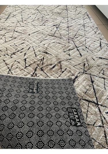 Sarar Vizon Çizgi Desenli Yıkanabilir Kaymaz Dört Mevsimlik Salon, Banyo, Balkon, Genç Odası Kesme Halı Vizon