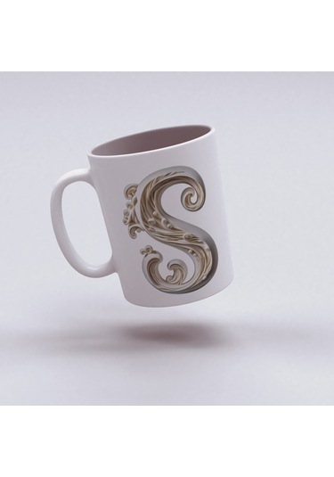 S Harfi Bardak, Monogram 330 Ml Barok Oymalı Görünüm Beyaz