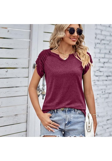 Yeşil Hnxc Kadın Modası Rahat Yazlık Düz Renk Baskılı Kısa Kollu U Yaka Bluzlar Ve Gömlekler Yeşil Hnxc Kadın Modası Rahat Yazlık Düz Renk Baskılı Kısa Kollu U Yaka Bluzlar Ve Gömlekler