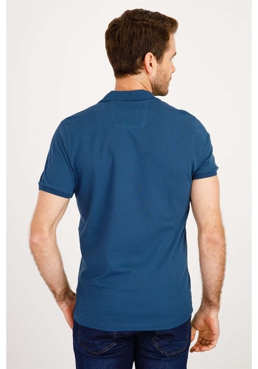 Erkek Marin Modernfit / Dar Kalıp Polo Yaka Tişört-3974 Marin