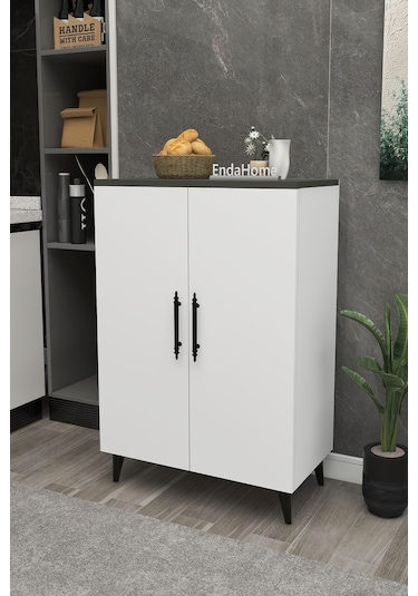 Pegasus 3 Raflı 2 Kapaklı Çok Amaçlı Dolap Mutfak Banyo Balkon Erzak Killer Dolabı Antrasit-beyaz