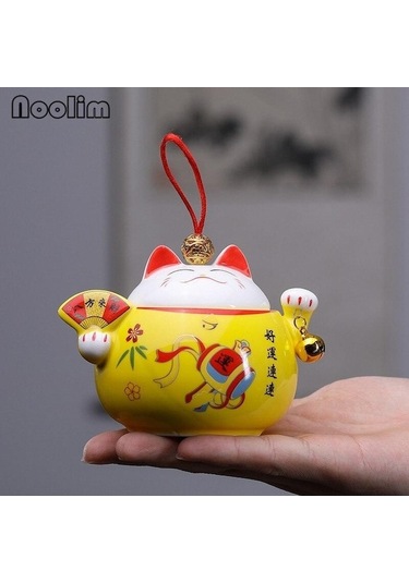 Pazly Şanslı Sevimli Kedi Çay Caddy Seramik Mühürlü Seyahat Kavanoz Depolama Taşınabilir Baharat Kutusu 11.4x8.8x8.3cm A Diğer