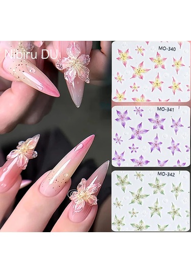 5d Etiket Zambak Çiçeği Tırnak Çıkartmaları Jöle Nail Art Süslemeleri Akrilik Yapışkanlı Jel Kaydırıcılar Yaz Çıkartmalar Manikür Aksesuarları Bej