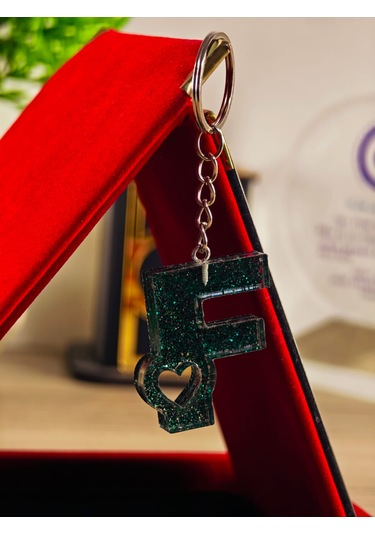 Harfli Anahtarlık Epoksi Kişiye Özel Yapım El Yapımı Harf Anahtarlık Kalp Model Özel Tasarım Hediyelik Ürün Kalp Desenli Simli Anahtarlık Altın - Kahverengi