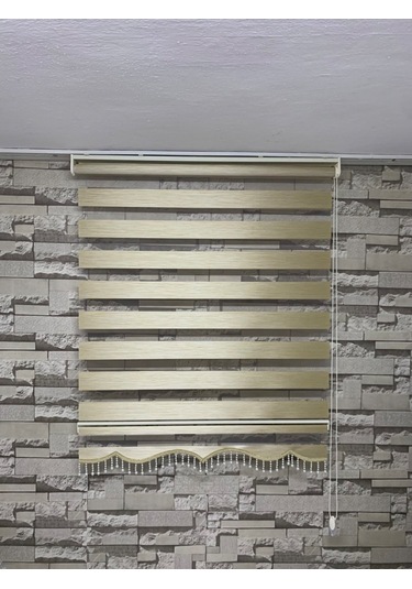 Krem Renk Bambu Zebra Perde (Etek Boncuklu)