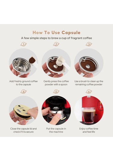 I Cafilas Ue2223 304 Paslanmaz Çelik Kahve Kapsülü Pod Doldurulabilir Filtre Silikon Kapak Bosch Tassimo Makinesi İçin 60/180/200/220ml 220ml+lids Diğer