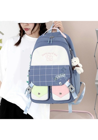 Ganzhoushop Okul Sırt Çantası Naylon Okul Çantası Çok Cepli Günlük Sırt Çantası Öğrenci Kızlar Erkekler İçinyeşil Çok Renkli