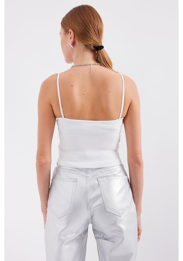 Bigdart 918 İp Askılı Crop Top - Beyaz 001