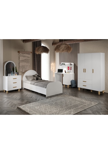Bohem Çocuk Odası Takımı Beyaz Tamamı Mdf 4 Parça
