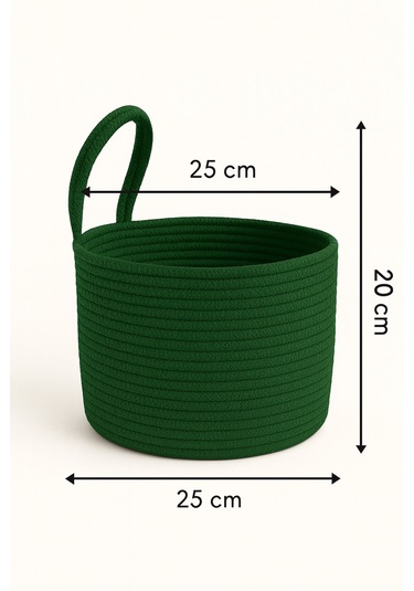 Asep Askılı Halat El Dokuma Banyo Sepeti 25x20cm Duvara Asılabilir Çok Amaçlı Düzenleyici Ve Saklama Yeşil