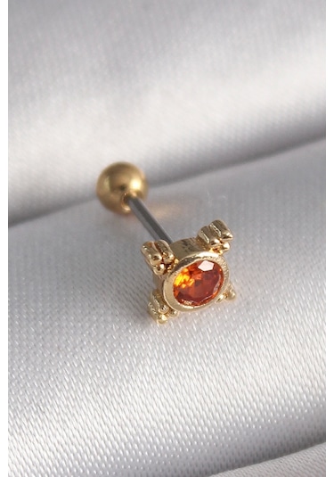 Ceylan Adam 316l Çelik Gold Renk Turuncu Zirkon Taşlı Tragus Piercing Çok Renkli
