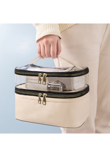 Ankaflex Deri Çift Bölmeli Seyahat Makyaj Çantası