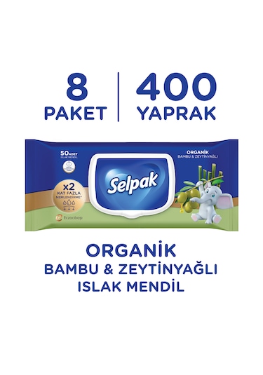 Selpak Organik Bambu Özlü&Organik Zeytinyağlı Islak Mendil 8'li