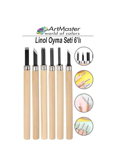 Linol Oyma Seti 6 Parça 1 Paket Ahşap Saplı 6 Bıçaklı Linol Oyma Kesme Bıçak Seti Linolyum Baskı