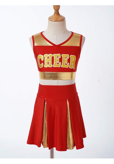 Mavi Çocuk Kız Amigo Dans Elbise Set Kolsuz Mektup Baskı Kırpma Üst Etek Tezahürat Üniforma Mavi