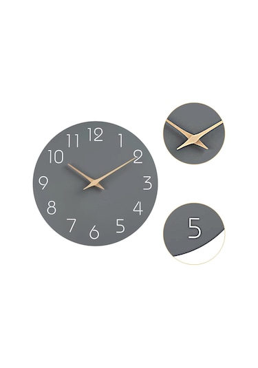 Homyl Arap Rakamları İle 12 Inç Duvara Asılan Saat Gri