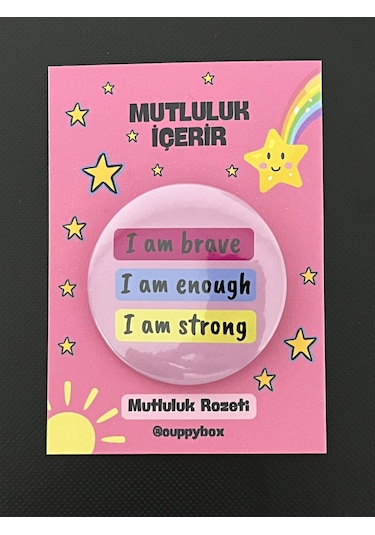 Mutluluk Rozeti 44mm Metal İğneli Rozet Pembe
