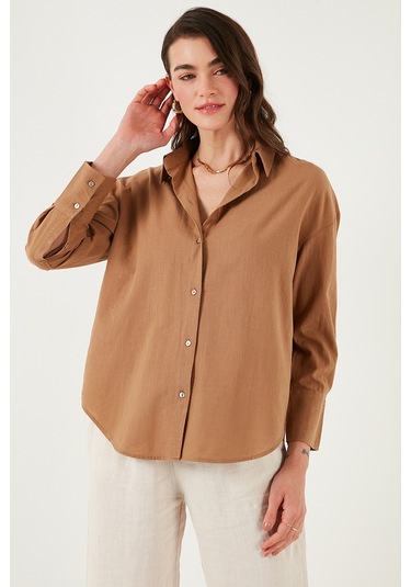 Lela Pamuklu Regular Fit Uzun Kollu Düz Bayan Gömlek Cf25S168305 Camel