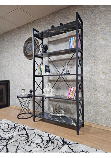 Siyah Boyalı Kitaplık - 5 Raflı Suntalem Lüks Kitaplık Luanda Çok Renkli