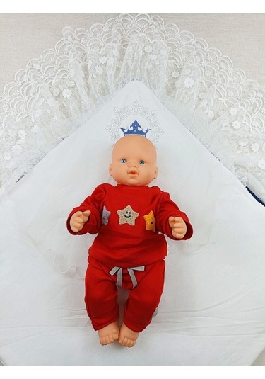 Dantelli Taçlı Bebek Kundağı Unisex Bebek Dış Kundak Battaniyesi Hastane Çıkışı Mevlütlük Kundak Lacivert