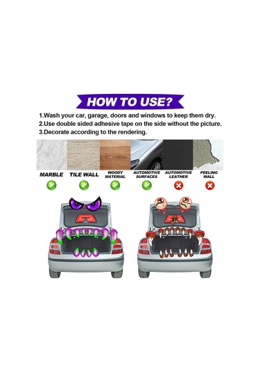 Yunboo Kahverengi Pvc Halloween Korku Göz Dişli Dekoratif Sticker - Dayanıklı Araba Bagaj Garaj Dekoru