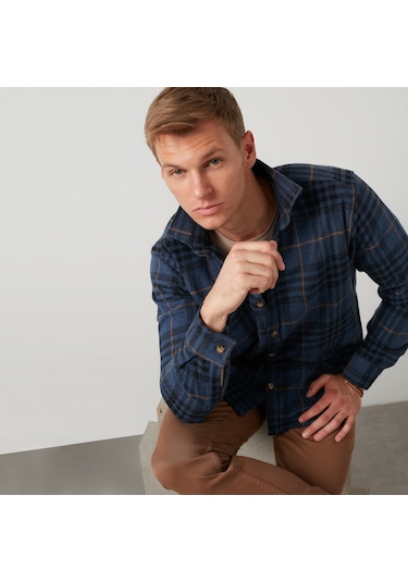 Buratti Ekoseli Uzun Kollu Slim Fit Kışlık Erkek Gömlek Cf21W112844 Indigo