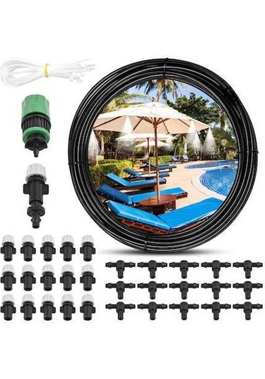 Pazly Dış Mekan Soğutma Buhar Sistemi, 16m Boru, 15 Buhar Başlığı, Su Atomizasyonu, Dıy Montaj, Avrupa Standartı, Siyah