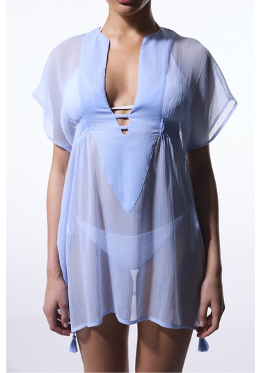 Penti Açık Mavi Basic Şifon V Yaka Mini Kaftan