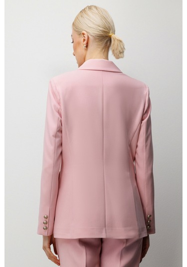 Ekol Kadın Kruvaze Yaka Kapak Cepli Ceket 1006 Pembe