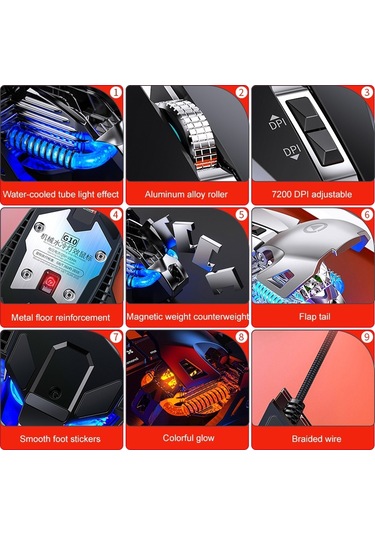 Yındıao G10 7200dpı 7 Modlu Ayarlanabilir 7 Tuşlu Rgb Işık Kablolu Metal Mekanik Sert Çekirdekli Makro Fare, Stil: Ses Sürümü Siyah Diğer