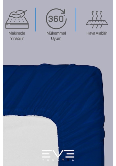 Eve Tekstil Fitted Yüksek Kaliteli Penye Kumaş Tek Kişilik Lastikli Çarşaf Lacivert