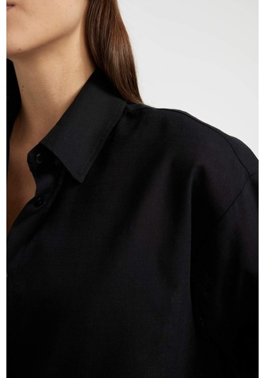 DeFacto Regular Fit Pamuklu Plaj Gömleği-Fall in Love W8241AZ24SMBK27 Siyah DeFacto Regular Fit Pamuklu Plaj Gömleği-Fall in Love W8241AZ24SMBK27 Siyah