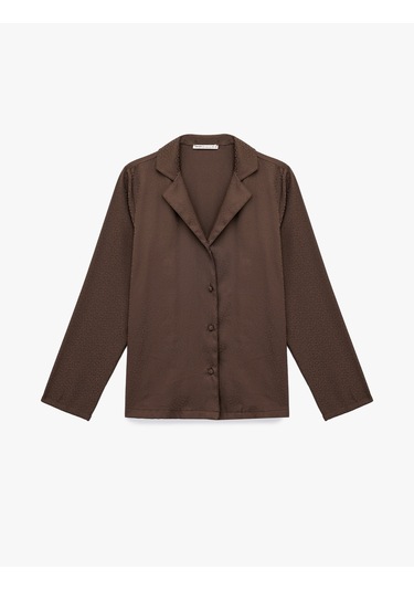 Koton Rahat Kalıp Uzun Kollu Gömlek Yaka Saten Pijama Üstü Kahverengi 6wlk50027mw Kahve