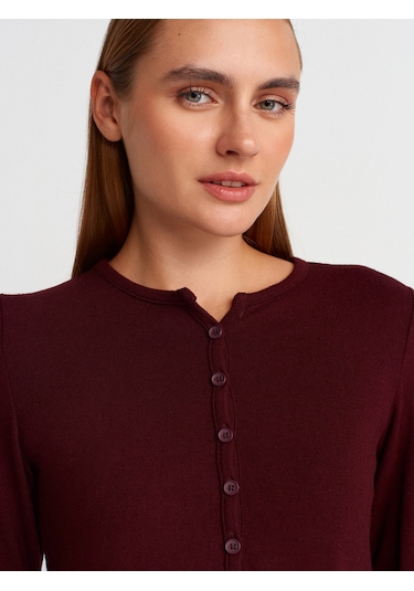 Dilvin 31413 Düğmeli Detaylı Hırka-bordo Bordo