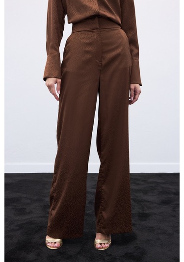 Sateen Jakarlı Pantolon - Kahve-136609 Kahve