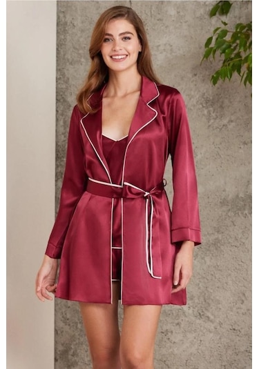Pierre Cardin 7200 Bordo 4'lü Gecelik Takımı 001