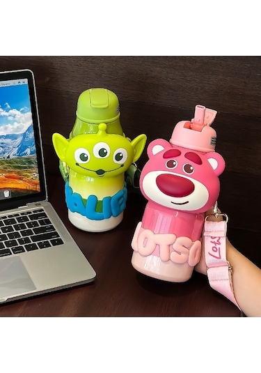 Maoyaya Çilek Ayısı 316 Paslanmaz Çelik Termos - Pembe Renk, Sıcak Soğuk Saklama Pembe