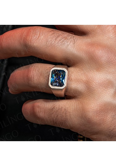 925 Ayar Gümüş Topaz Taşlı Sade Erkek Yüzük Gümüş
