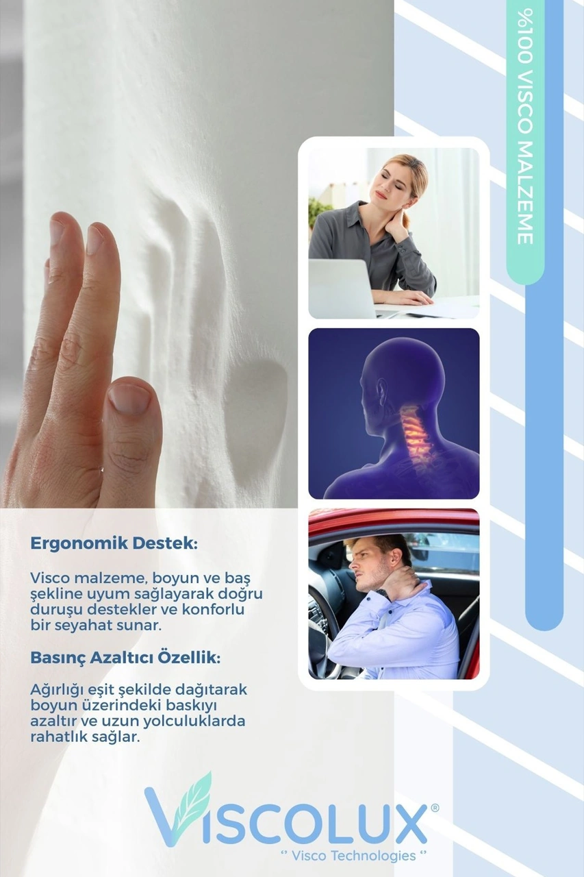 Ortopedik Visco Seyahat Yastığı - Visco Boyun Destekli Yastık 30x30x12 Füme