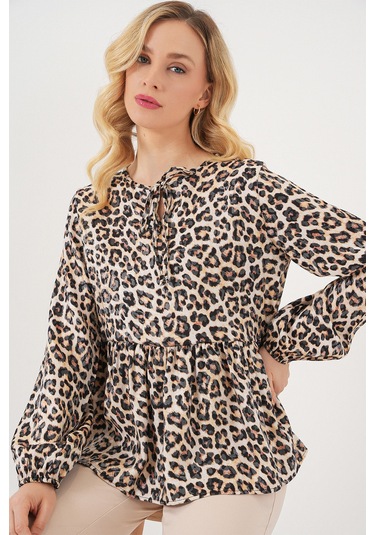 Kadın Desenli Uzun Kol Bluz 970 - C. Kahverengi kahve