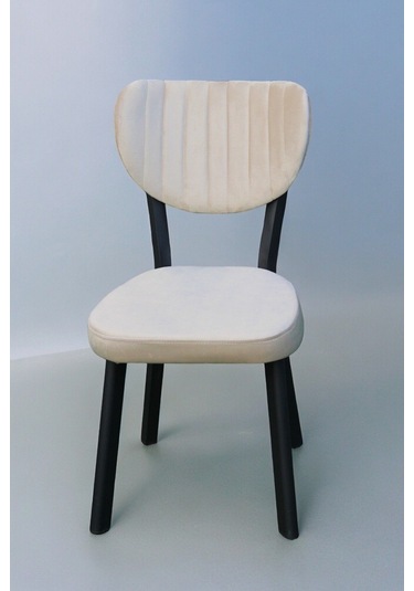 Rita Serisi, 1 Adet Krem Renk Elma Model Mutfak Sandalyesi, Yemek Sandalyesi Siyah Metal Ayak