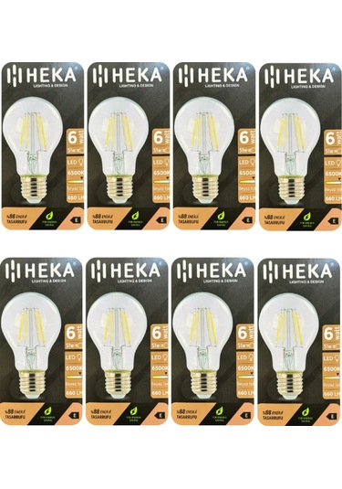 8 Adet Heka 6w 51w 6500k Beyaz Işık E27 Duylu Kalın Duy Led Şeffaf Ampul