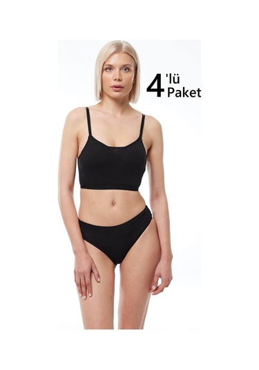 Malabadi 187 4'lü Paket Kadın Modal Ara Bel Dar Kalıp İz Yapmayan Slip & Külot Siyah