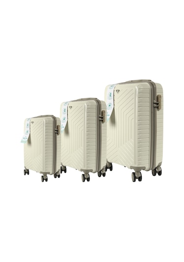 Metropolitan Sdr 103 Pp Valiz Seti - Büyük + Orta + Kabin Boy - Kemik / Gri