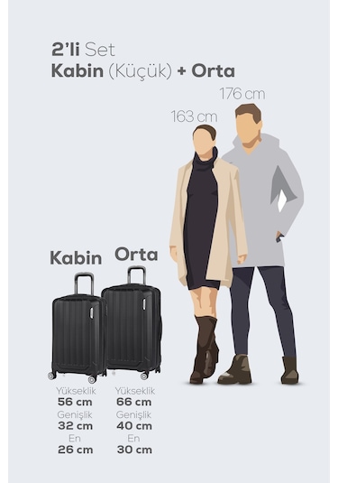 Polo&sky Spring Model Siyah Renk 2'li Valiz Seti Kabin + Orta Siyah
