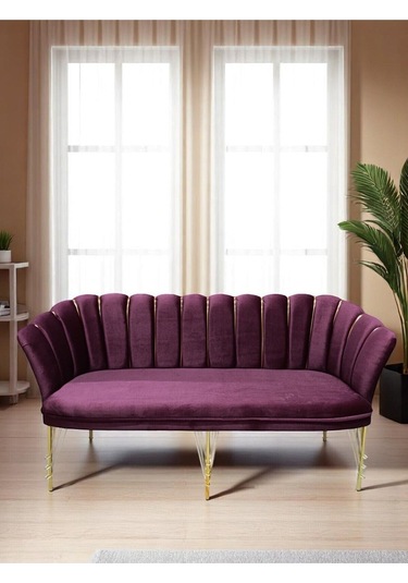 3'lü Bordo Kumaş Gümüş Metal Ayak - Balkon Ofis Bekleme Çay Seti Koltuk Takımı Bordo