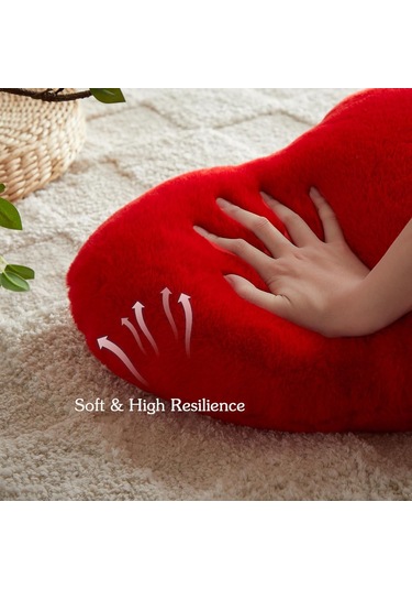 Singree Kırmızı Kalp Yastığı Ultra Yumuşak Tavşan Kürkü 30x25cm Decoratif Koltuk Yastığı Sevgililere Hediye Oturma Odası Dekoru Kırmızı