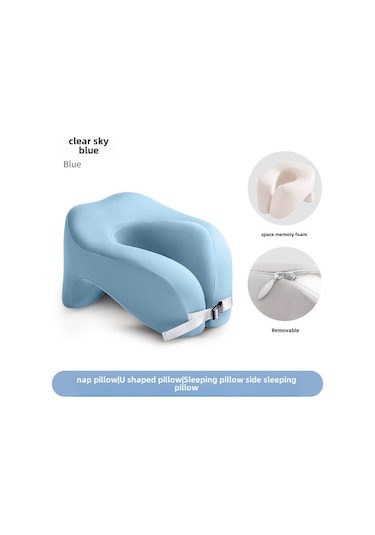 Yunboo Mavi Hafıza Köpük Boyun Yastığı - Ofis Okul Uyku Desteği - Ergonomik U-şekilli, 28x24x17cm Açık Mavi