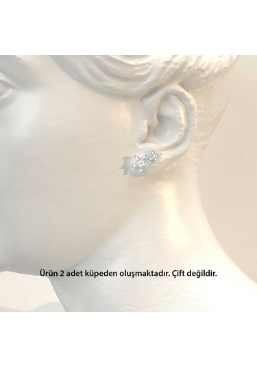 İndigo Takı İkili Çiçek Tohum Kombin Beyaz Gümüş Küpe