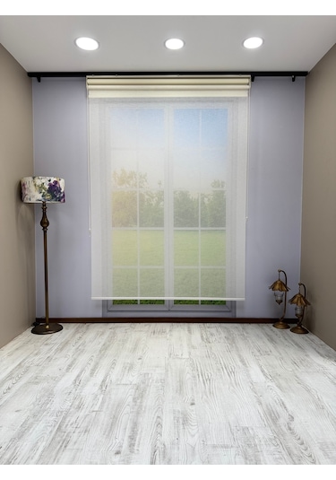 Çiftli Sistem Keten Tül Ve %100 Blackout Karartma Ekru Stor Perde Ekru